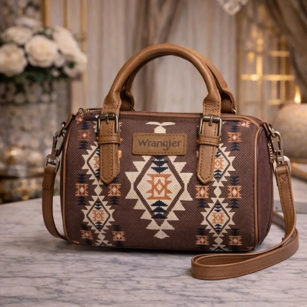 Wrangler Tan and Brown Geometric Crossbody Bag
